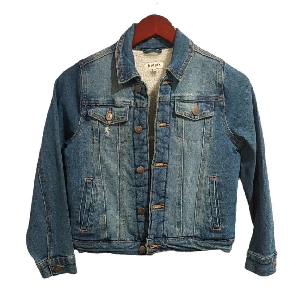 Boys Sherpa Lined Jean Denim Jacket  Chipotle Wash Medium 10  NWT Kidpik